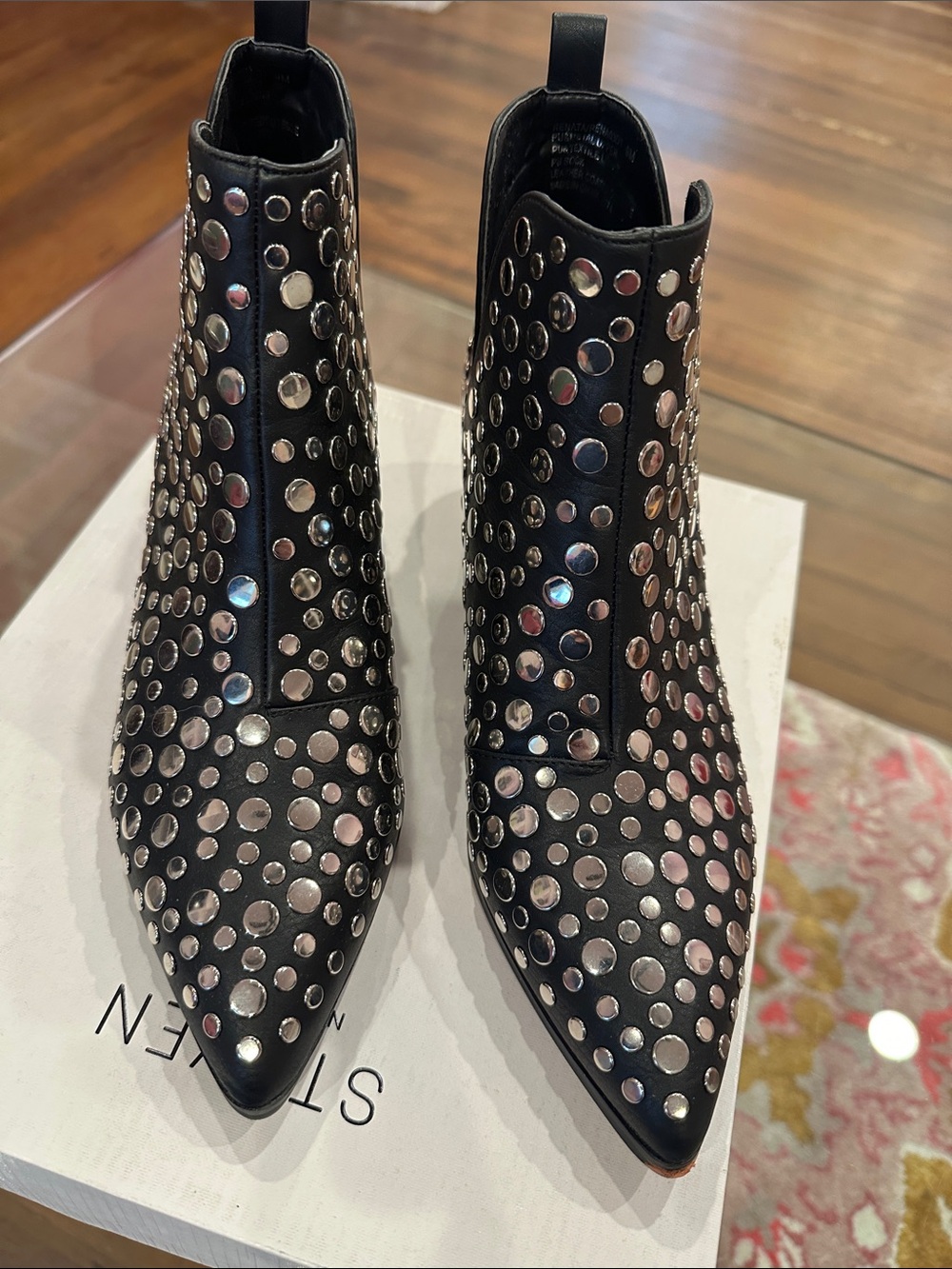 Steven Black Studded Pointed-Toe Ankle Boots - Women